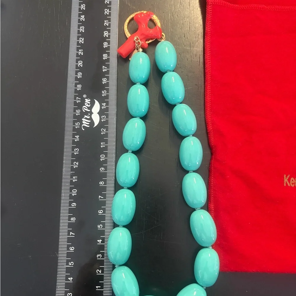Kenneth Jay Lane faux Turquoise Beaded Necklace with Gold and Coral Accents - Picture 2 of 2